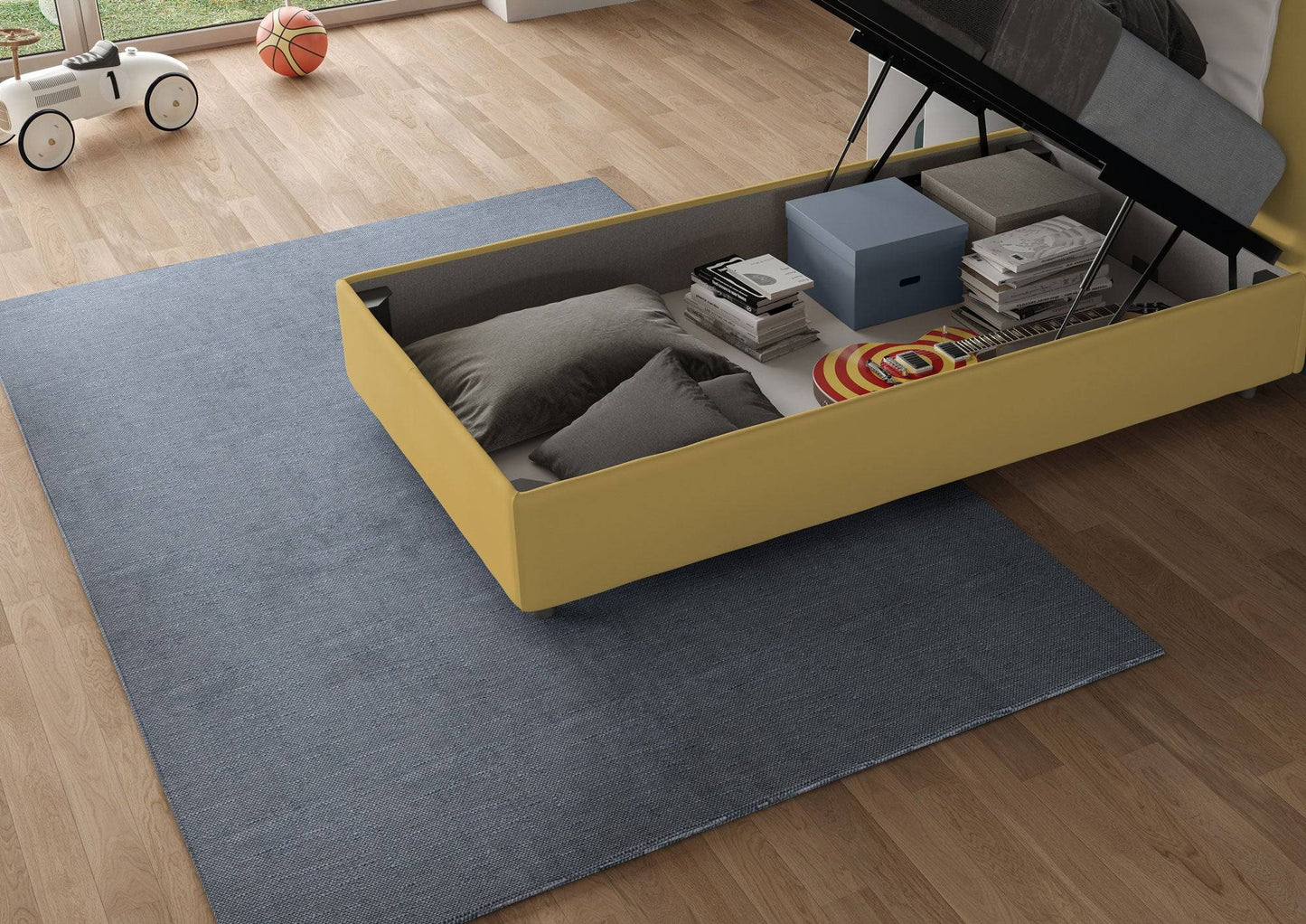 Gepolstertes Einzelbett mit Stauraum 90x190 Mikrofaser Antea