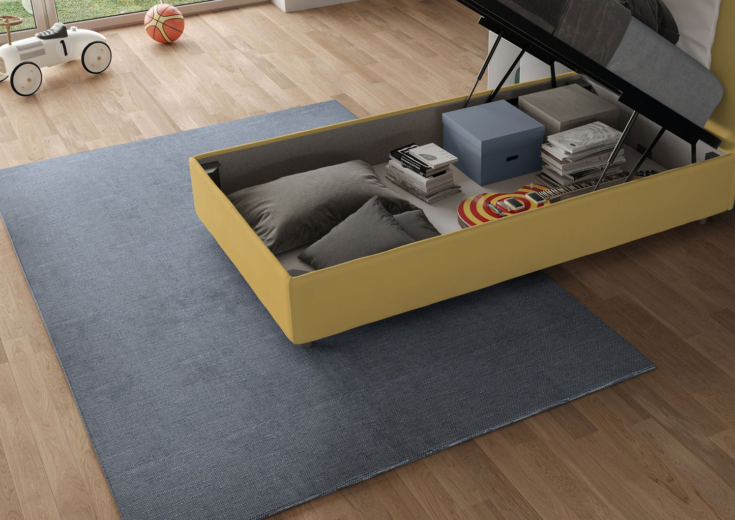 Letto singolo contenitore imbottito 90x210 microfibra Azelia