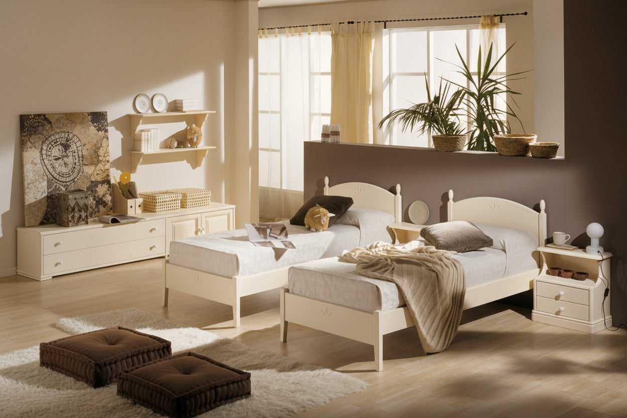 Letto in legno di pino stile montagna tinta bianco