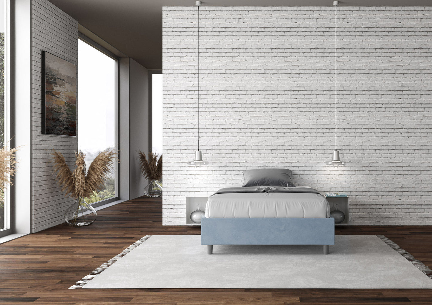 Letto singolo contenitore imbottito 100x190 microfibra Azelia