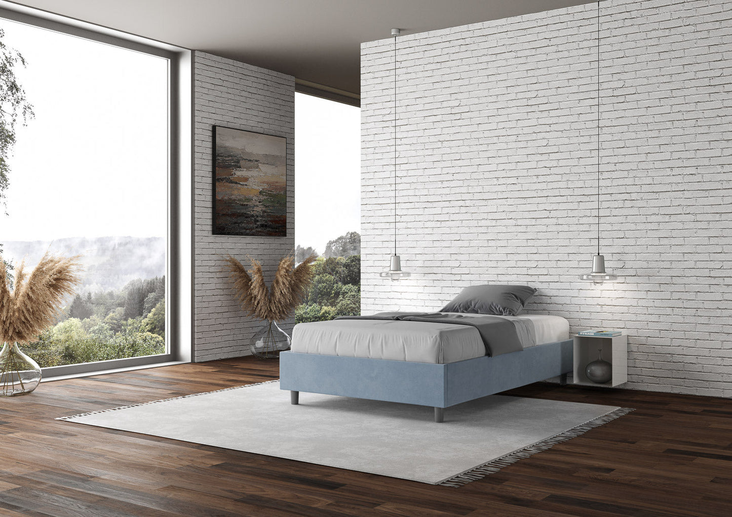 Letto singolo contenitore imbottito 100x190 microfibra Azelia