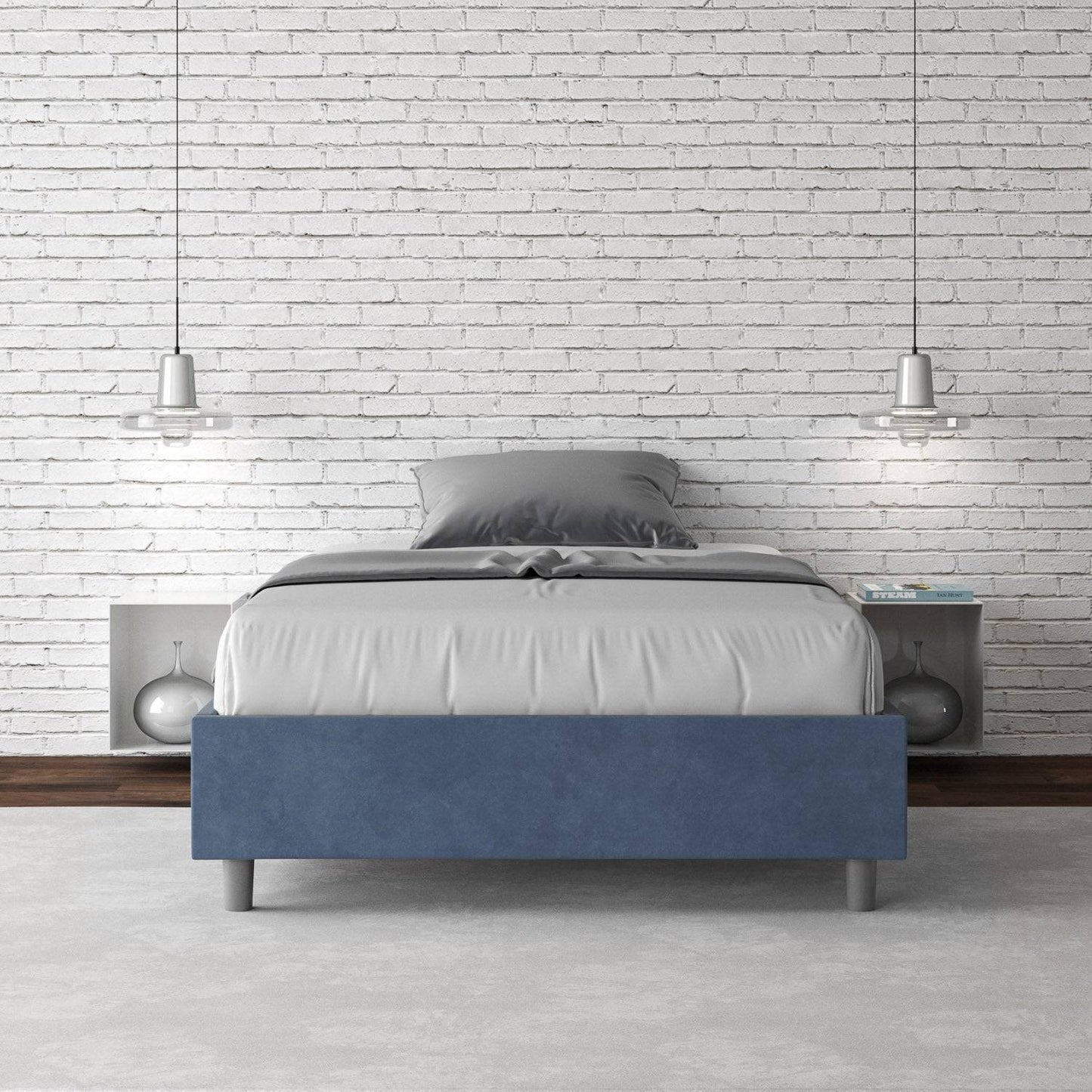Letto singolo contenitore imbottito 100x210 microfibra Azelia