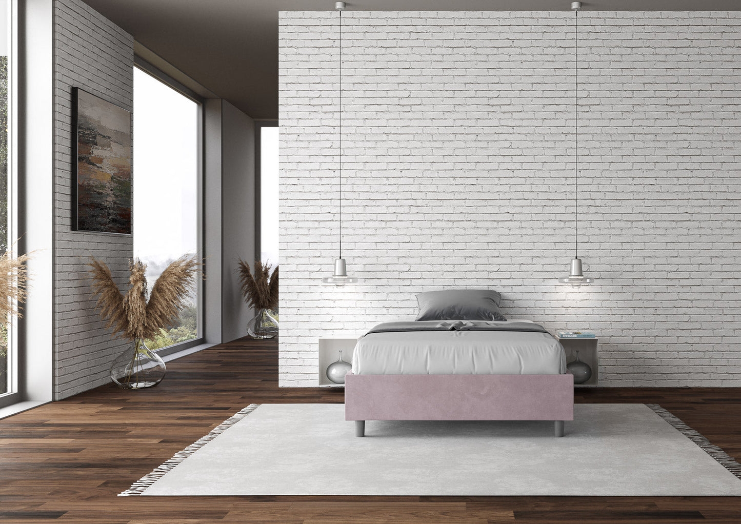 Letto singolo contenitore imbottito 100x190 microfibra Azelia