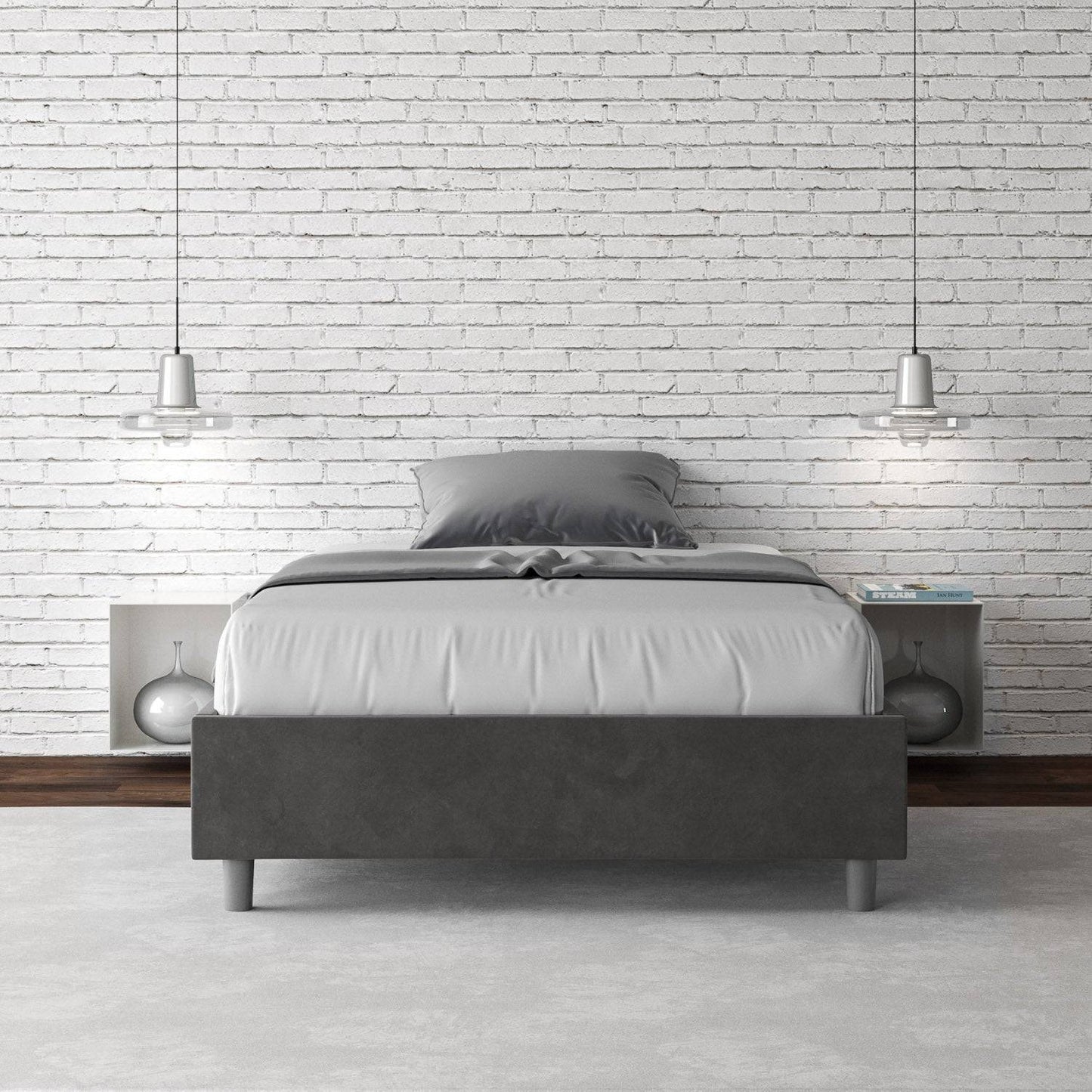 Letto singolo contenitore imbottito 100x210 microfibra Azelia