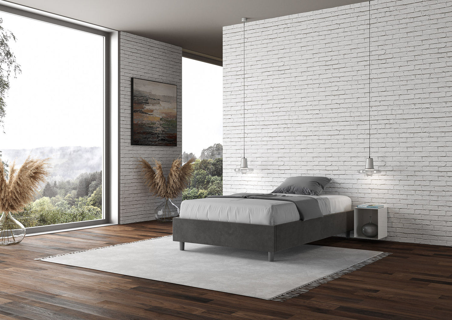 Letto singolo contenitore imbottito 100x190 microfibra Azelia