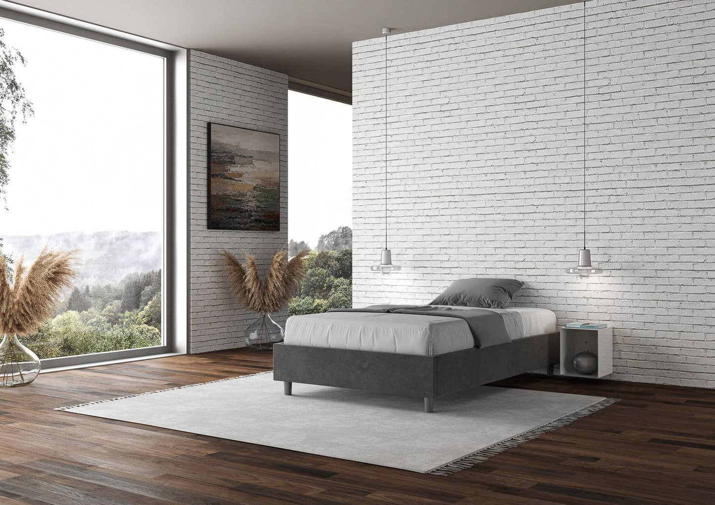 Letto singolo contenitore imbottito 100x210 microfibra Azelia