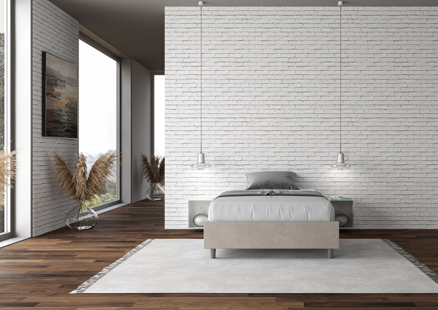 Letto singolo contenitore imbottito 100x190 microfibra Azelia