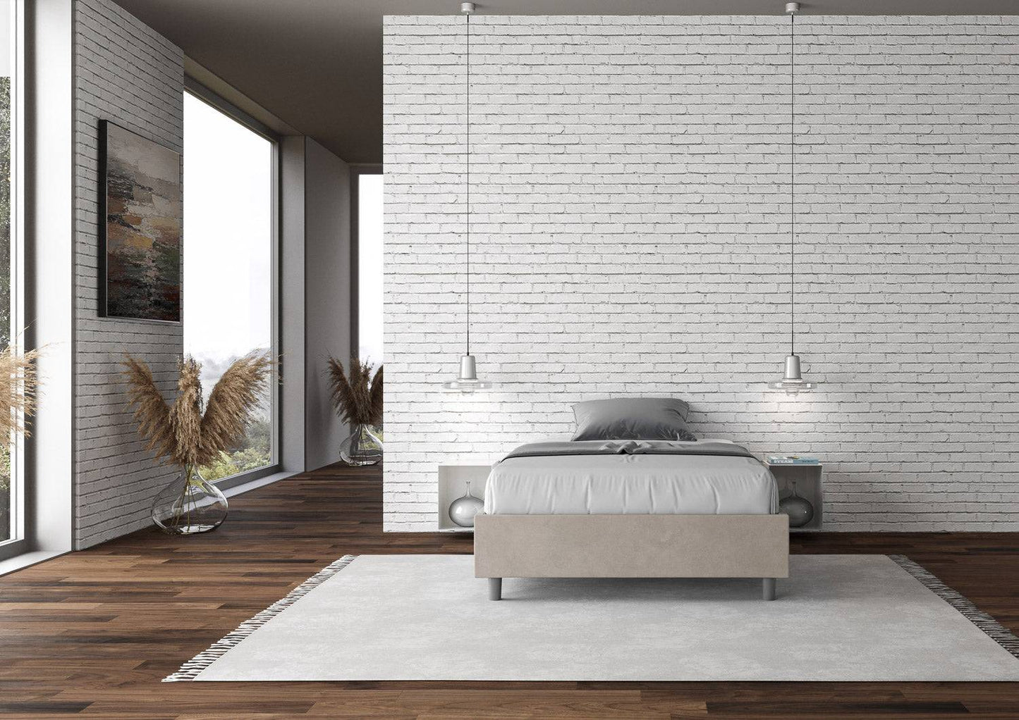 Letto singolo contenitore imbottito 100x210 microfibra Azelia