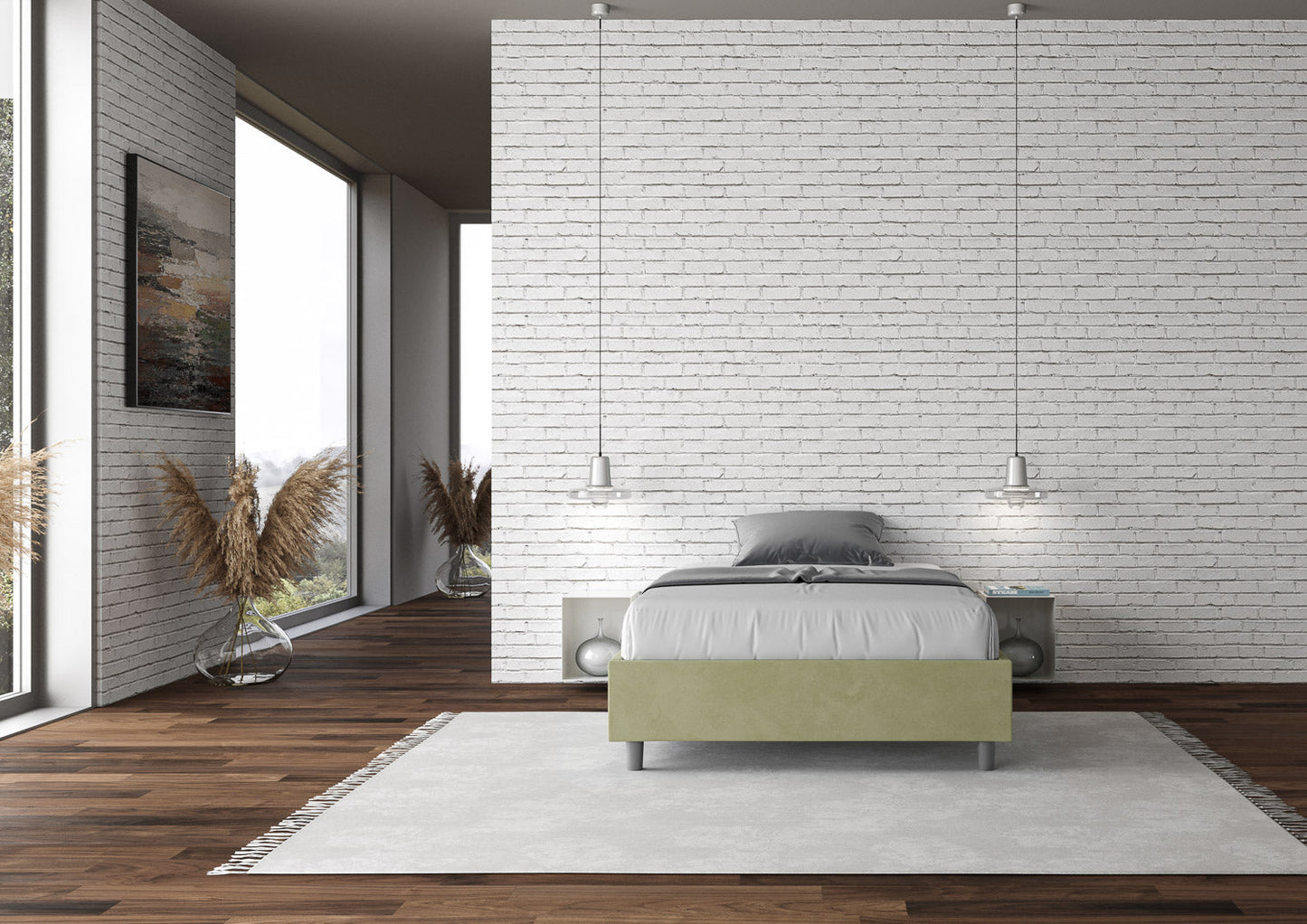 Letto singolo contenitore imbottito 100x190 microfibra Azelia