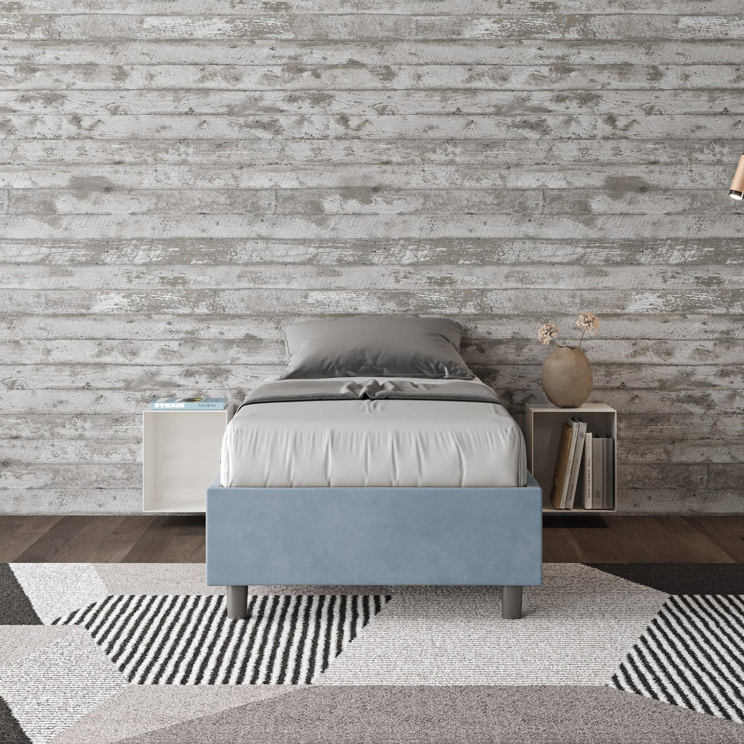 Letto singolo 80x200 imbottito senza testiera, con rete o contenitore
