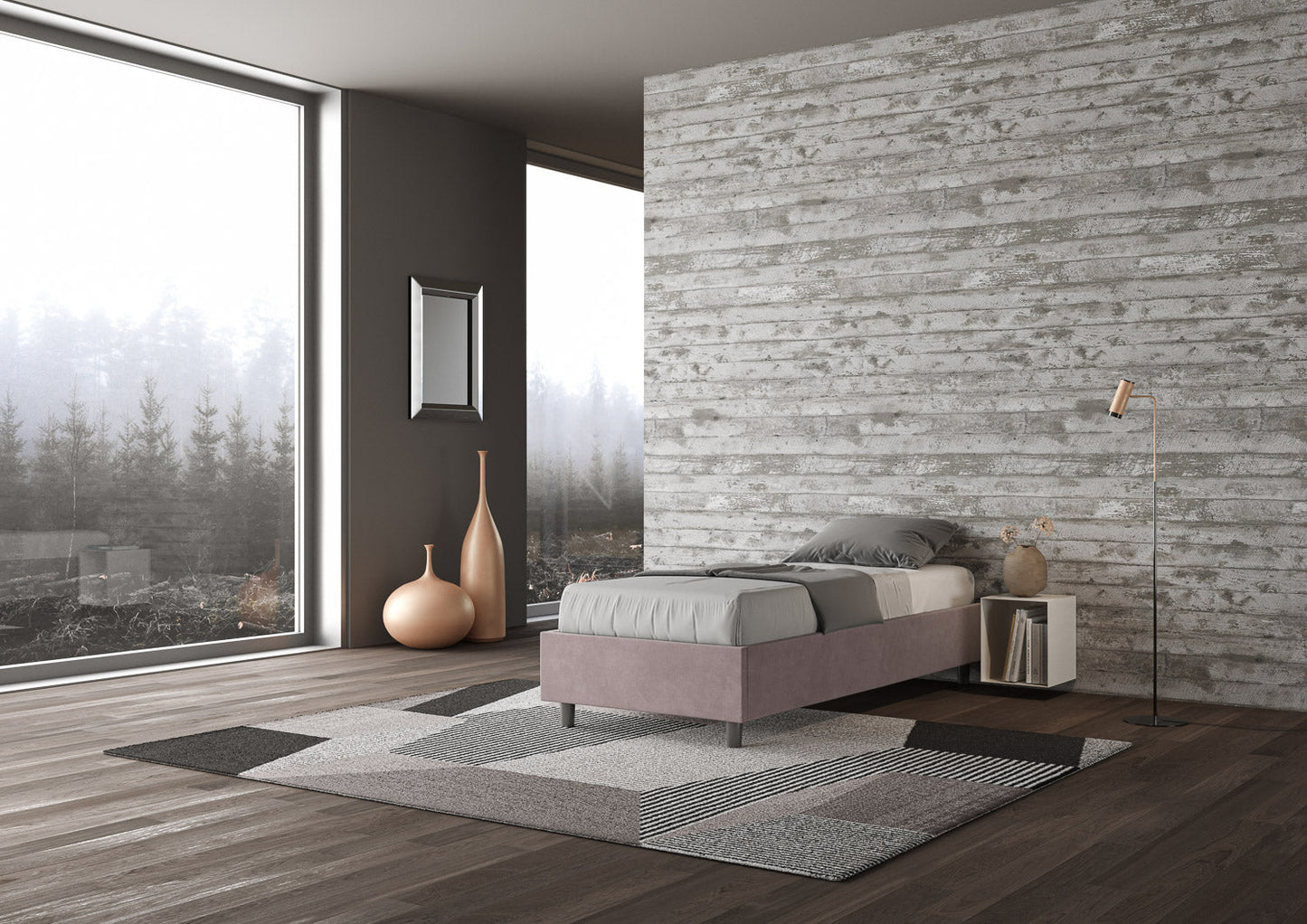 Letto singolo 80x200 imbottito senza testiera, con rete o contenitore