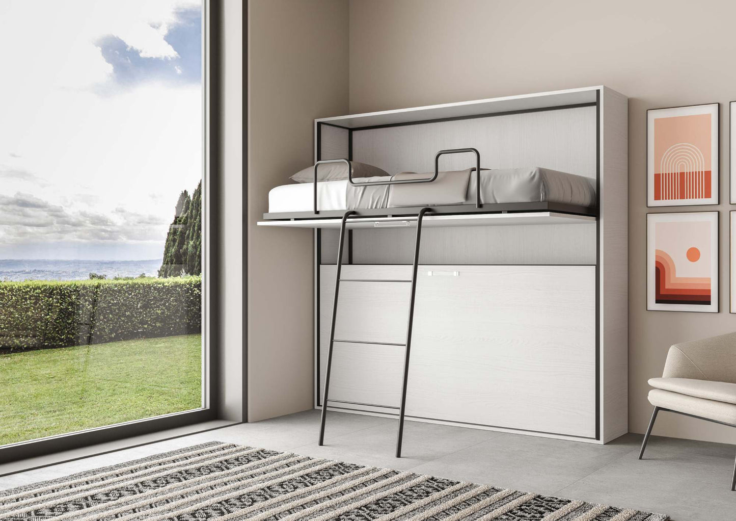 Letto a scomparsa doppio orizzontale Kando con materassi