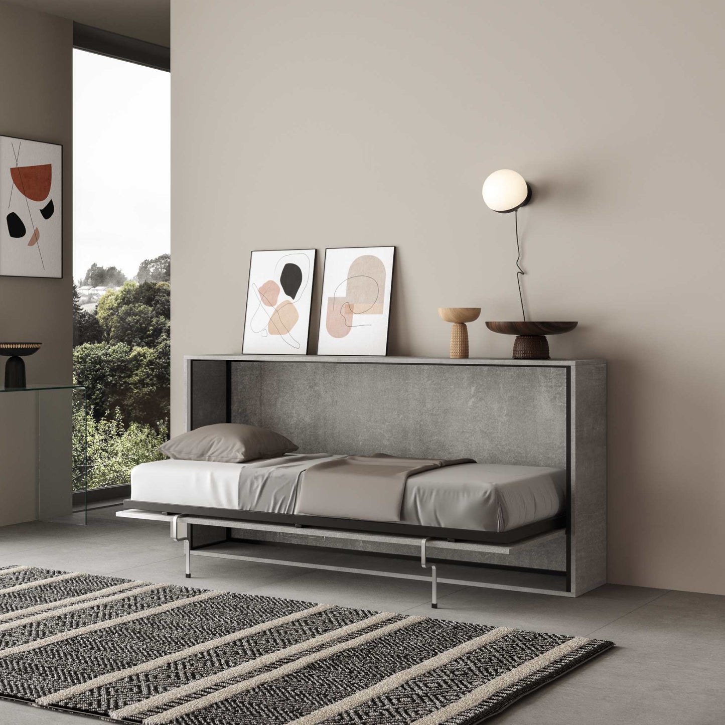 Letto a scomparsa singolo orizzontale Kando con materasso