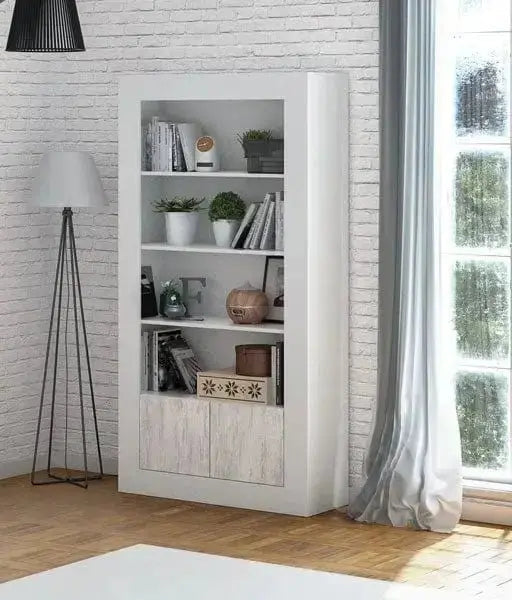 Bücherregal mit 2 Türen, antikweiß
