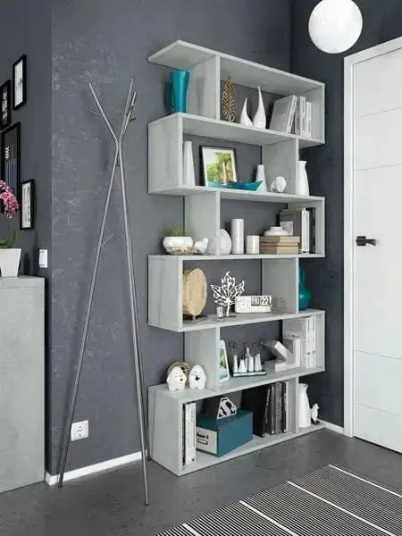 graues Bücherregal Fores, hoch, aus Melamin, 80x25x192 cm, mit verstellbaren Einlegeböden