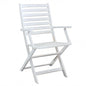 Serena white armchair with solid acacia wood armrests