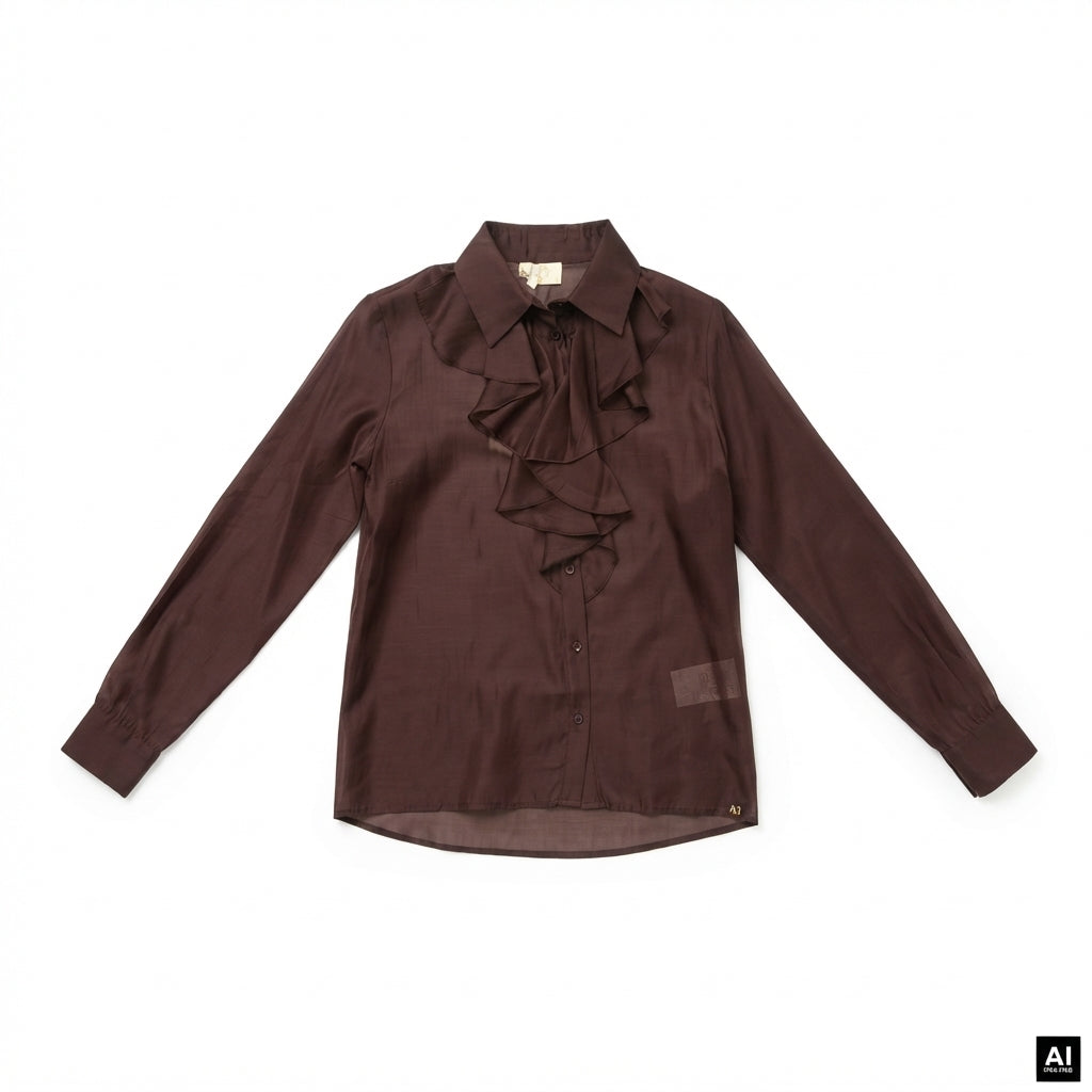 Gaudì camicia da donna manica lunga con volant 621BD45018 2411 cioccolato