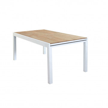 Ausziehtisch Cayman 160/240 x 95 aus Aluminium Weiß/Taupe mit Polywood Teakplatte