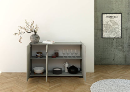 Highboard und Highboard mit TV-Ständer Riflesso Hochglanz Weiß und Kaschmir