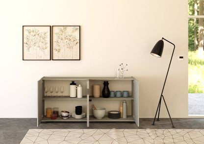 Highboard und Highboard mit TV-Ständer Riflesso Hochglanz Weiß und Kaschmir