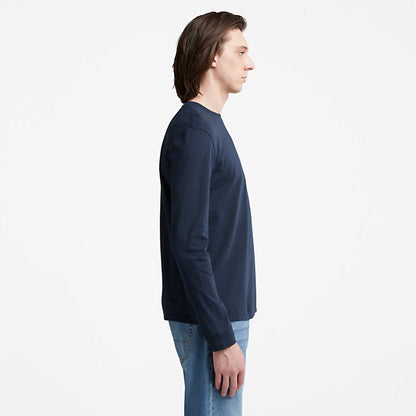 Herren-Rundhals-Langarm-T-Shirt Dunstan River in Marineblau