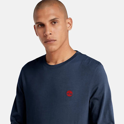 Herren-Rundhals-Langarm-T-Shirt Dunstan River in Marineblau