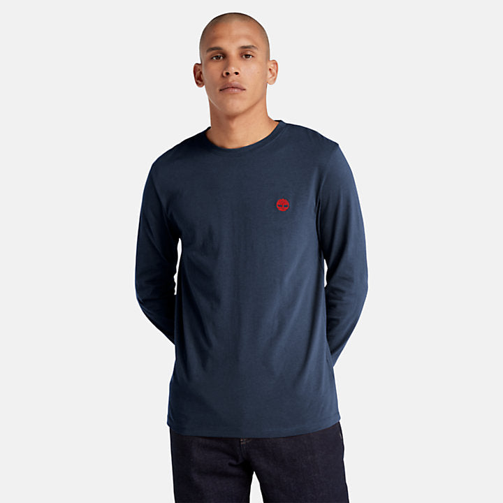 Herren-Rundhals-Langarm-T-Shirt Dunstan River in Marineblau