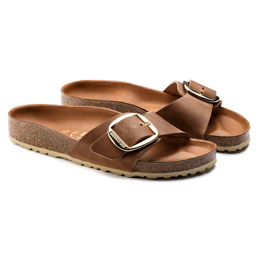 Birkenstock Madrid Big Buckle Cognac geöltes Leder schmal