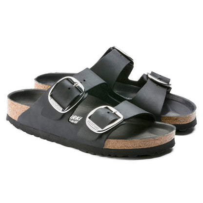 Birkenstock Arizona Big Buckle Nera Pelle Ingrassata Pianta Stretta