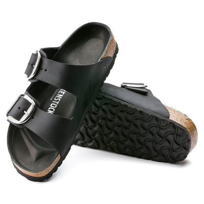 Birkenstock Arizona Big Buckle Nera Pelle Ingrassata Pianta Stretta