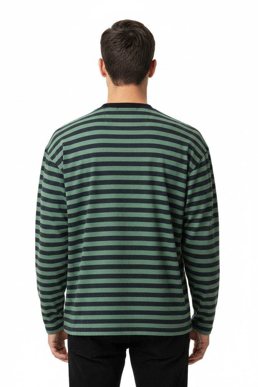 Maglietta Uomo Manica Lunga a Righe Verde e Nero – Tessuto Leggero