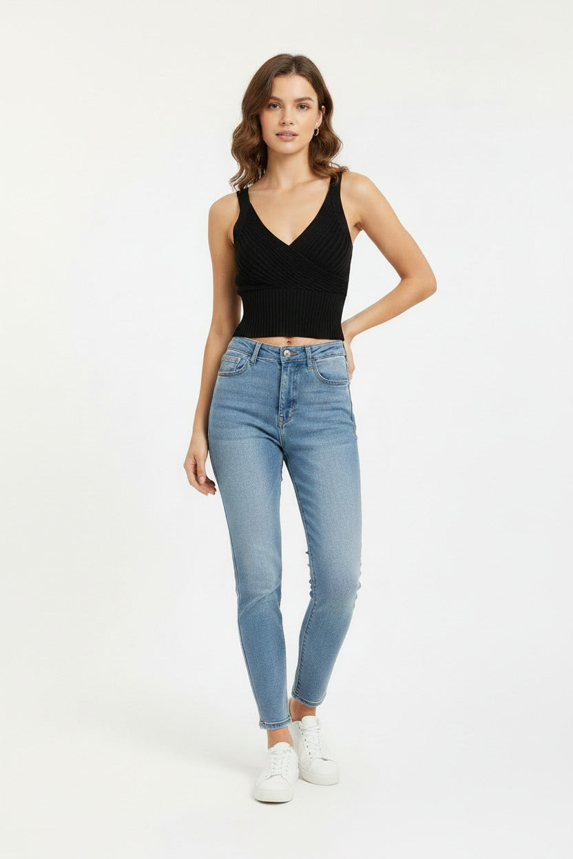 Maglietta Donna Estiva Scollo a V Vita Alta Modellante Elegante Casual