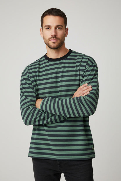 Maglietta Uomo Manica Lunga a Righe Verde e Nero – Tessuto Leggero