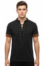 Men's Retro Lace-Up Mandarin Collar T-Shirt – Short Sleeve