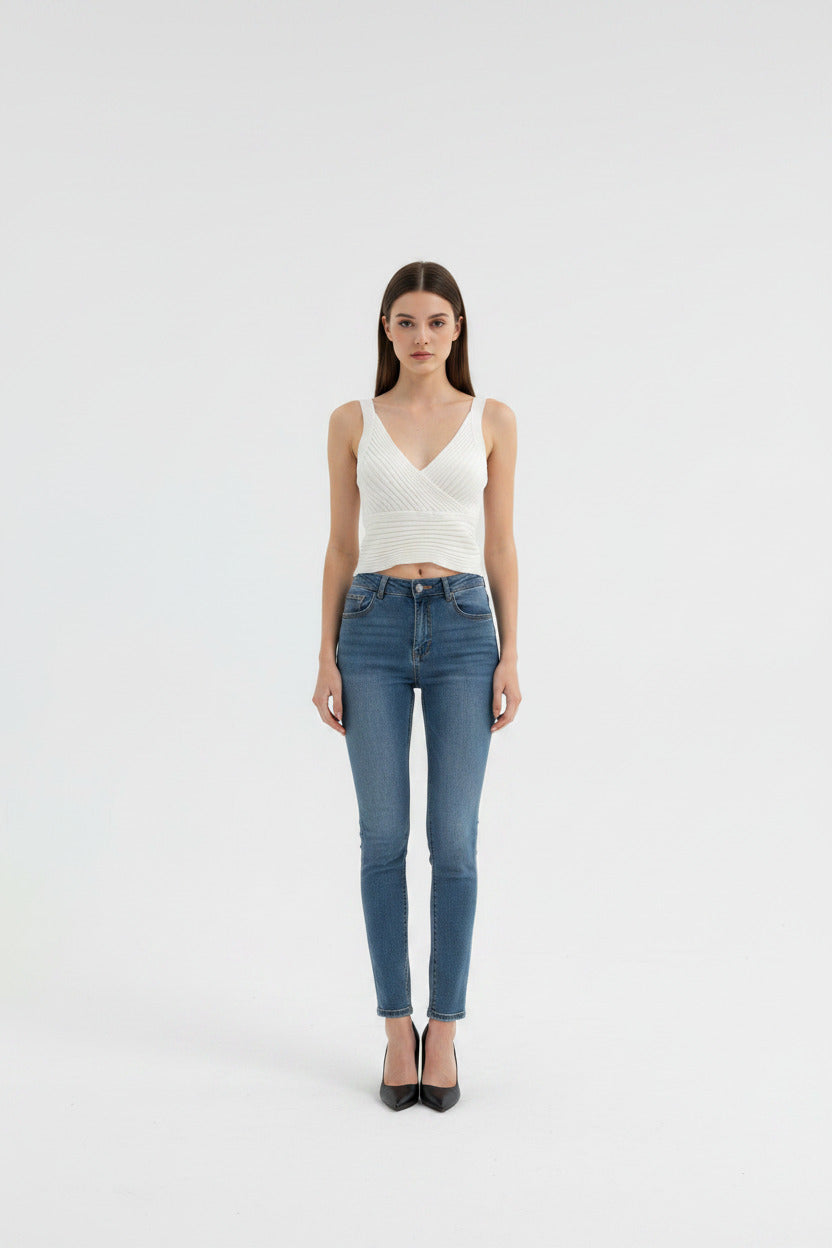 Maglietta Donna Estiva Scollo a V Vita Alta Modellante Elegante Casual