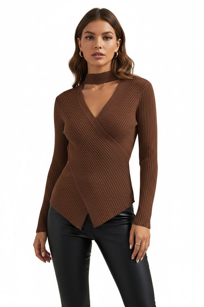 Maglia Donna Invernale a Collo Incrociato – Maglione Elegante Manica Lunga Caldo e Confortevole