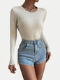 Women's Off-White Ribbed Long-Sleeved Sweater