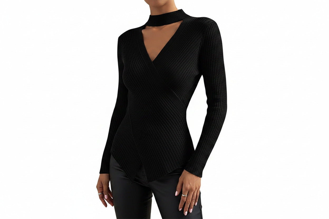 Maglia Donna Invernale a Collo Incrociato – Maglione Elegante Manica Lunga Caldo e Confortevole
