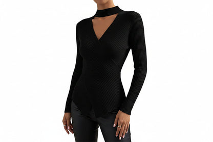 Maglia Donna Invernale a Collo Incrociato – Maglione Elegante Manica Lunga Caldo e Confortevole