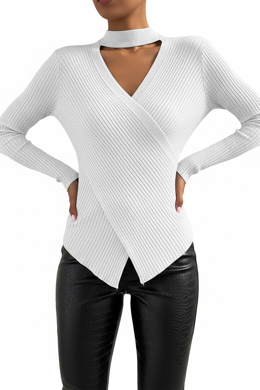 Maglia Donna Invernale a Collo Incrociato – Maglione Elegante Manica Lunga Caldo e Confortevole