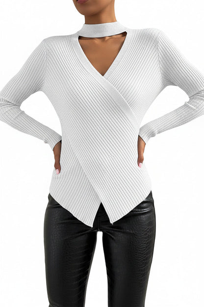 Maglia Donna Invernale a Collo Incrociato – Maglione Elegante Manica Lunga Caldo e Confortevole