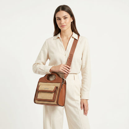 Sweet Years Borsa Shopping in Tessuto Intrecciato ed Ecopelle con Tasca Frontale