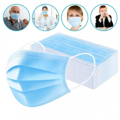 100 PZ MASCHERINE CHIRURGICHE MONOUSO FILTRANTI IN TNT AZZURRO 3 STRATI OSPEDALE