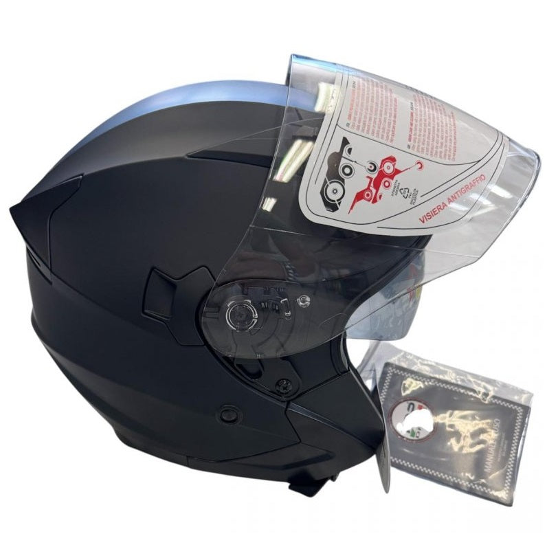 Jethelm (Max) Motorroller Helm Zugelassen Doppelvisier Abnehmbar (Schwarz Matt M)