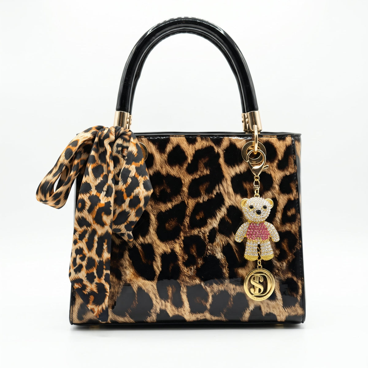 Milano Borsa a Mano Animalier con Foulard e Ciondolo Orsetto