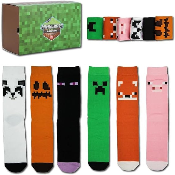 Paladone Minecraft Socken (6X Einzelne Socken) 3 Paar 36-41 Unisex Geschenkbox Verpackung