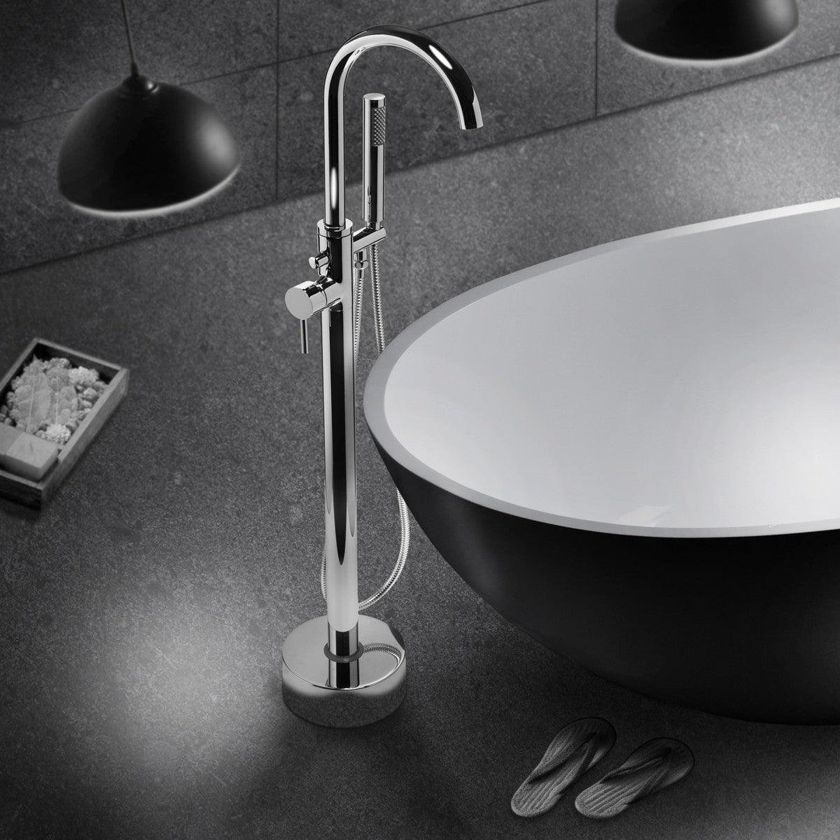 Miscelatore da terra a piantana mod. Zeda per vasca con deviatore e doccetta inclusa design minimale