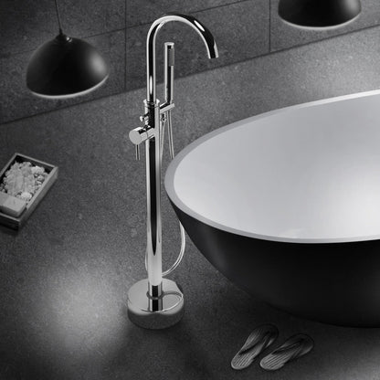 Miscelatore da terra a piantana mod. Zeda per vasca con deviatore e doccetta inclusa design minimale