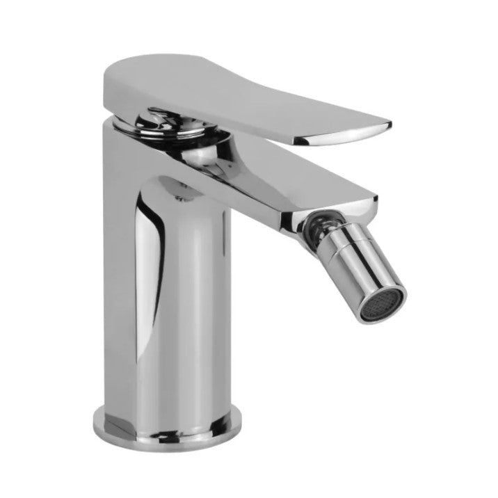 Miscelatore bidet monoforo in ottone cromato modello Kora con leva inclinata e piletta clic-clac inclusa
