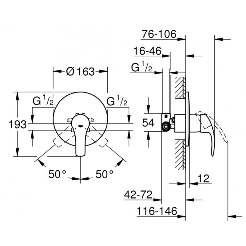 Miscelatore doccia grohe monocomando da incasso  cromo
